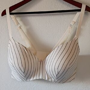Cacique Cream and Black Pinstripe Bra Size 38G